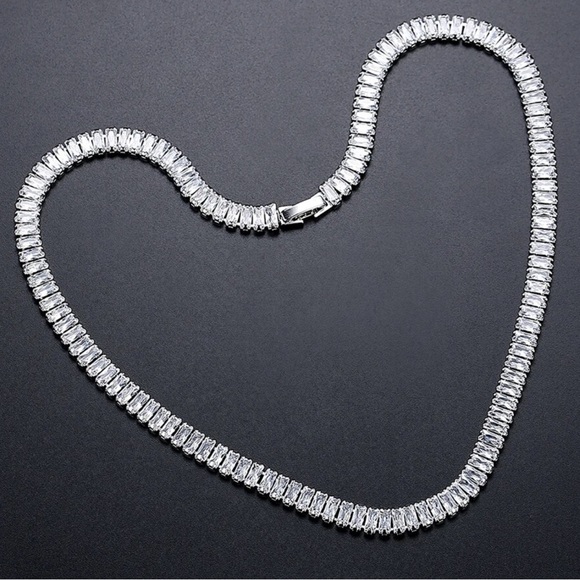 Baguette Simulated Diamond Tennis Necklace - Picture 5 of 8